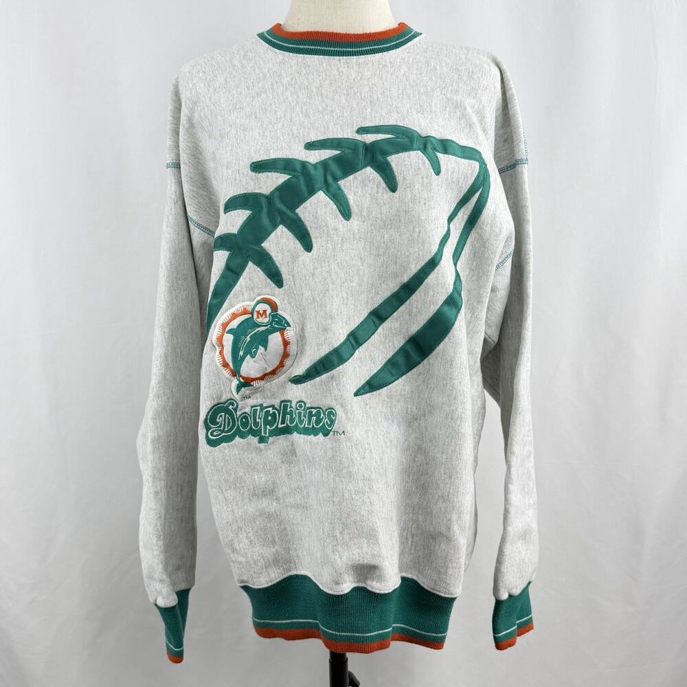 Vintage 90s Miami Dolphins Crewneck Sweatshirt Sz XL Gray Palm Legends Athletic